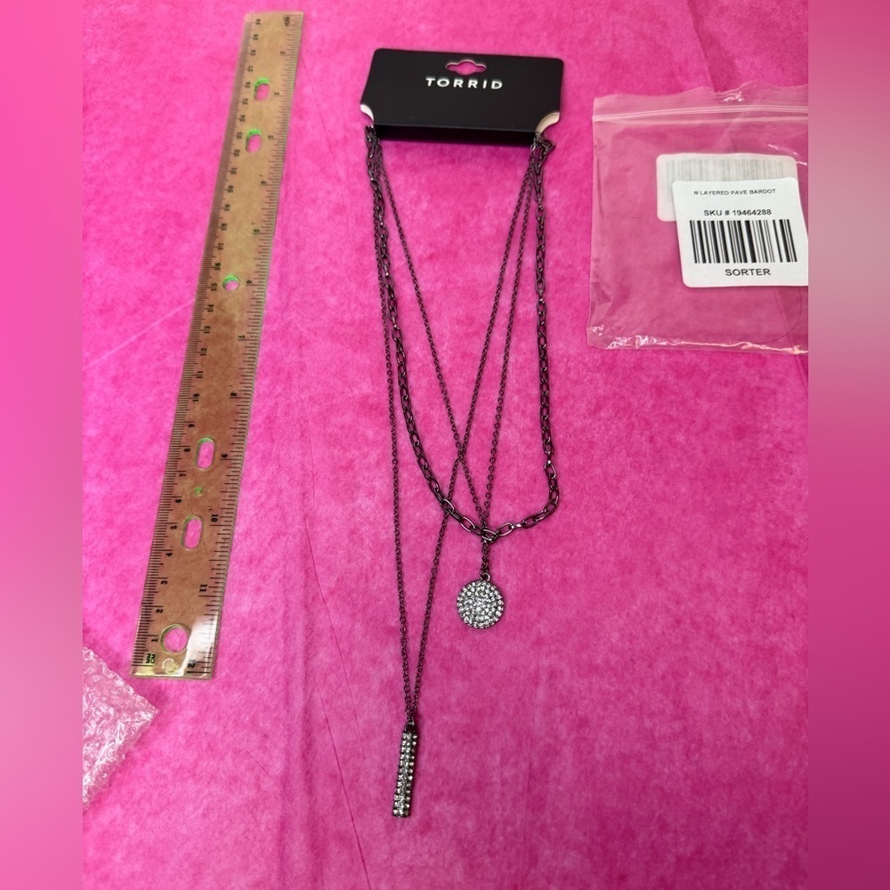 NWT 3-piece layered Pave Bordat dark gray necklaces with gems